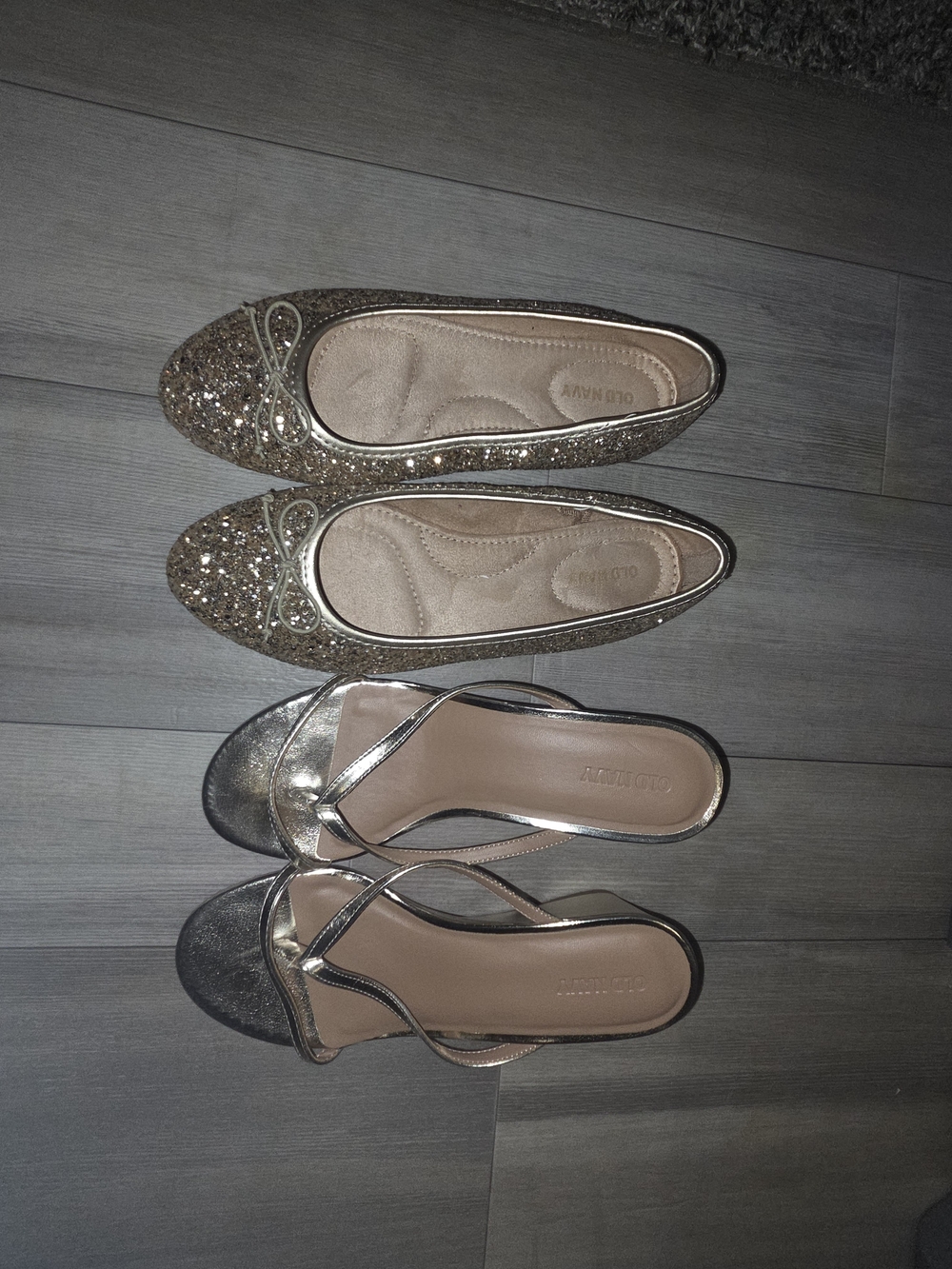 Old Navy Gold Glitter Ballet Flats and Metallic Slide Sandals - Women's Duo